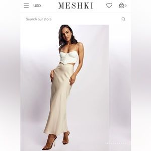 Meshki Missy Maxi Satin Skirt- Champagne Size Small NWT